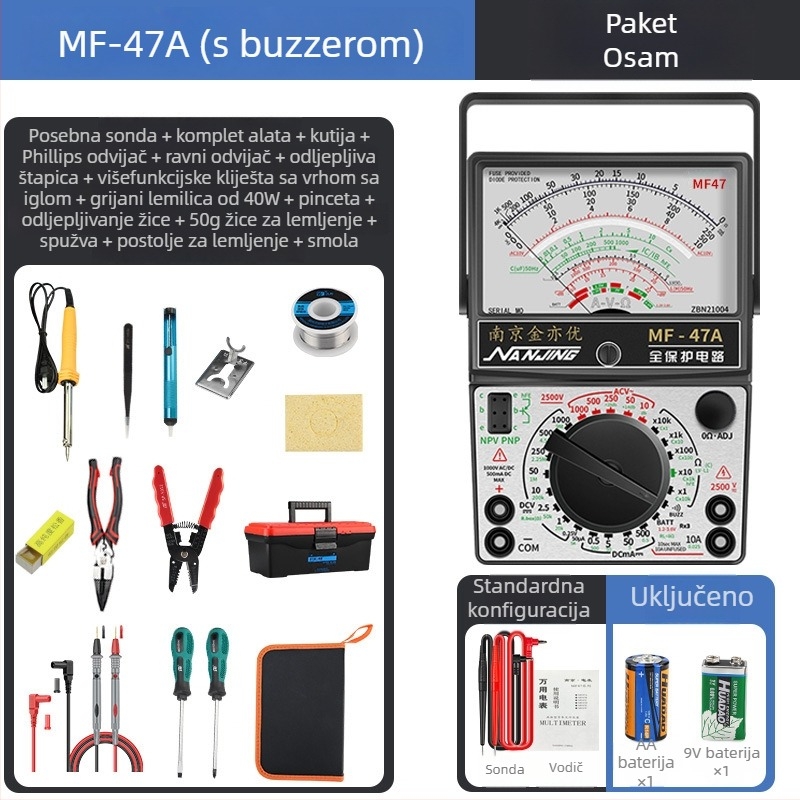 MF47A mehanički analogni multimetar — visoka preciznost, iglični pokazivač, model MF47A