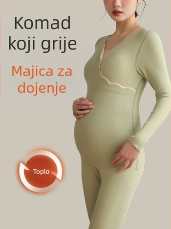 Majčinski topli donji rubl s otvorom za dojenje, dugi rukavi, dulje hlače, poliesterska vlakna 80–90%