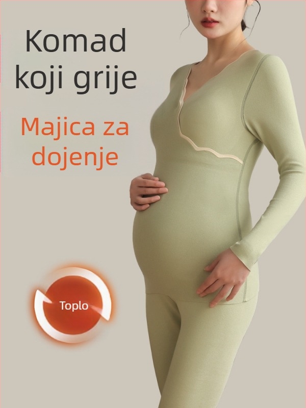 Majčinski topli donji rubl s otvorom za dojenje, dugi rukavi, dulje hlače, poliesterska vlakna 80–90%