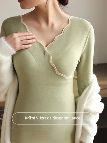 Trudnički topli set donjeg rublja sa dojnom topom i dugim hlačama, njemački baršun, 80–90% poliestera, spandeks <30%, dugi rukav, jesen-zima