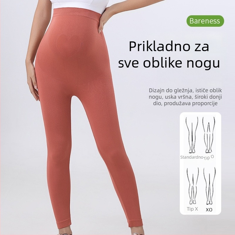 Trudničke seamless tajice za jogu s visokim strukom, duge, podizanje stražnjice, srednja debljina, mješavina najlona i spandexa