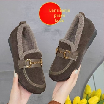 Ženske kožne Slip-On cipele s krznom u unutrašnjosti – zima, gumeni potplat, EVA ulošak