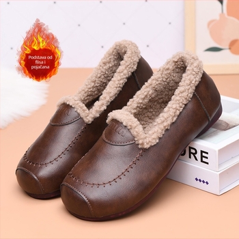 Ženski zimski slip-on loafers s umjetnom PU gornjom, nizak potpetica 1–3 cm, gumena potplat, unutarnja obloga od umjetnog kratkog pliša