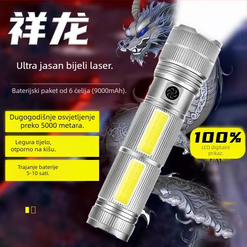 Aluminijska baterijska svjetiljka s 9000mAh, 30W, laserski izvor svjetla, dugi domet najmanje 500 m