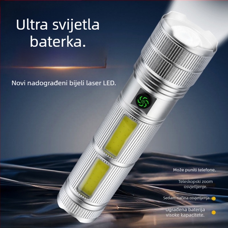 Aluminijska baterijska svjetiljka s 9000mAh, 30W, laserski izvor svjetla, dugi domet najmanje 500 m