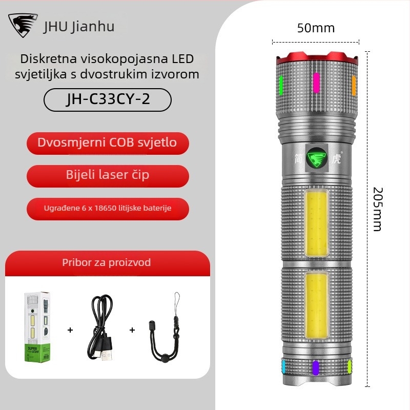 Aluminijska baterijska svjetiljka s 9000mAh, 30W, laserski izvor svjetla, dugi domet najmanje 500 m