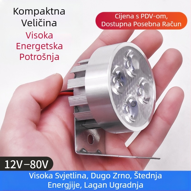 Vanjski LED prednje svjetlo za električni motocikl – 12W, 12-80V, vodootporno aluminijsko kućište