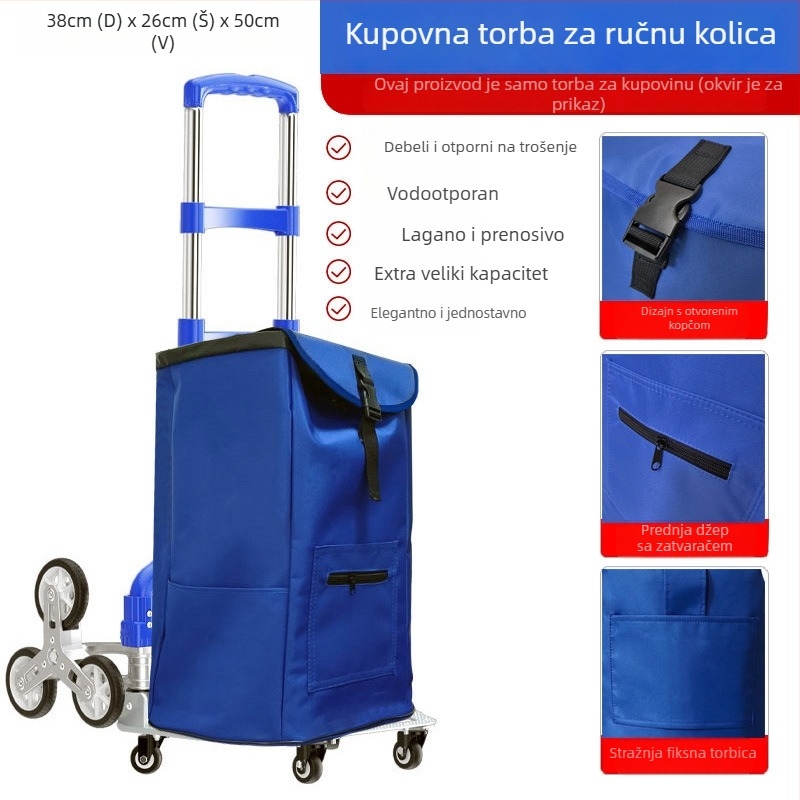 Torba za skladištenje kolica za kupovinu, Kockasti oblik, 600D Oxford materijal, Višenamjenska, Za vanjsku upotrebu
