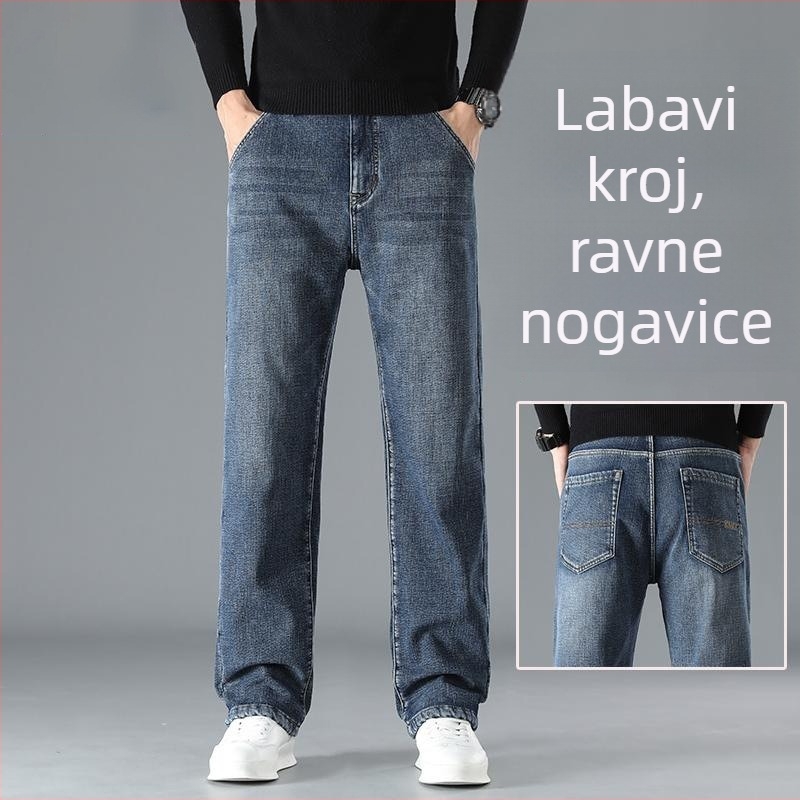 Muške traperice – ravni kroj, srednji pojas, zatvarač, poliester tkanina, za sve sezone