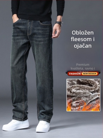 Muške traperice s fleecem, slobodan kroj, ravne nogavice, zima, pamuk-poliester smjesa (73% pamuk, 25,8% poliester, 1,2% elastan)