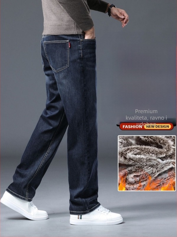 Muške traperice s fleecem, slobodan kroj, ravne nogavice, zima, pamuk-poliester smjesa (73% pamuk, 25,8% poliester, 1,2% elastan)