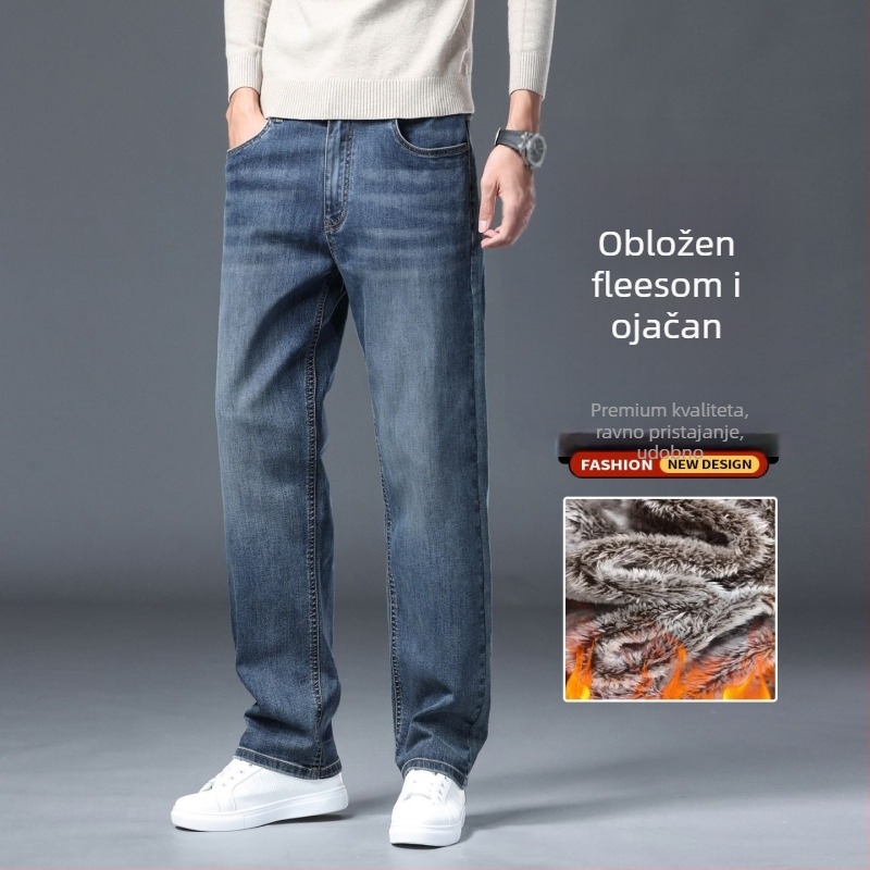Muške traperice s fleecem, slobodan kroj, ravne nogavice, zima, pamuk-poliester smjesa (73% pamuk, 25,8% poliester, 1,2% elastan)