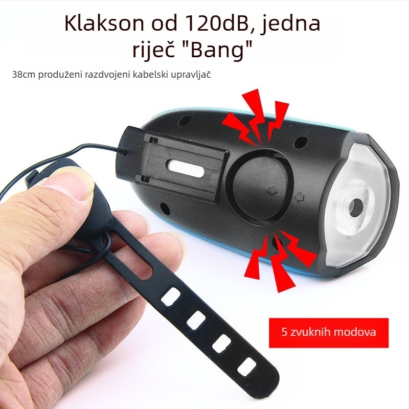 7588 Prednje svjetlo za bicikl USB punjivo, Noćna vožnja MTB, Vodootporno