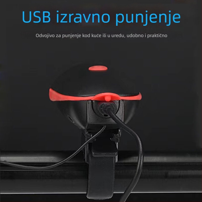 7588 Prednje svjetlo za bicikl USB punjivo, Noćna vožnja MTB, Vodootporno