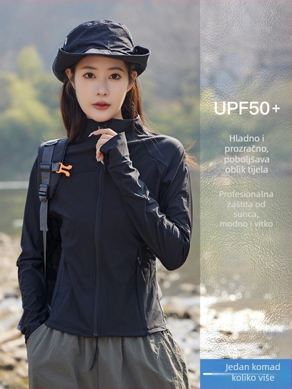 Ženska vanjska windbreaker jakna s UV zaštitom UPF50+, prozračna najlonska tkanina, zatvarač