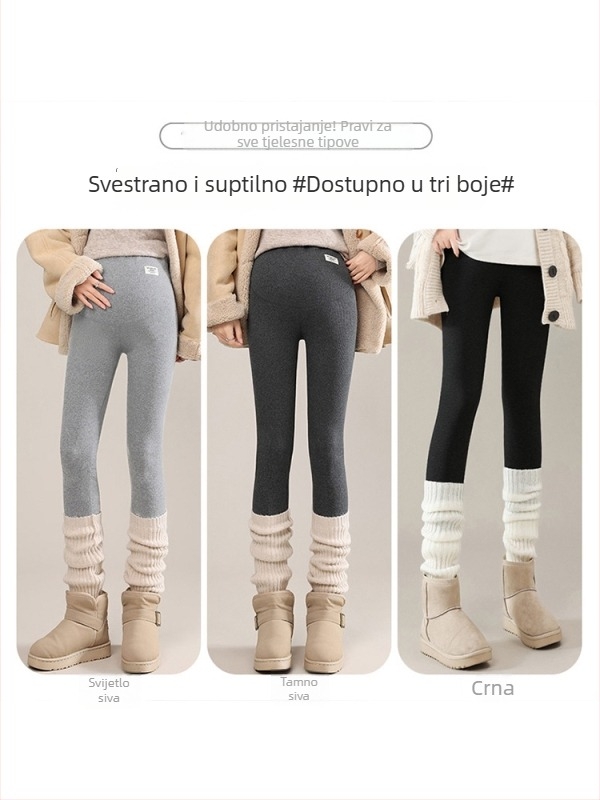 Trudničke hlače s flis podstavom, debele, duge, uskog kroja, poliester-spandeks mješavina, zimska kolekcija 2025