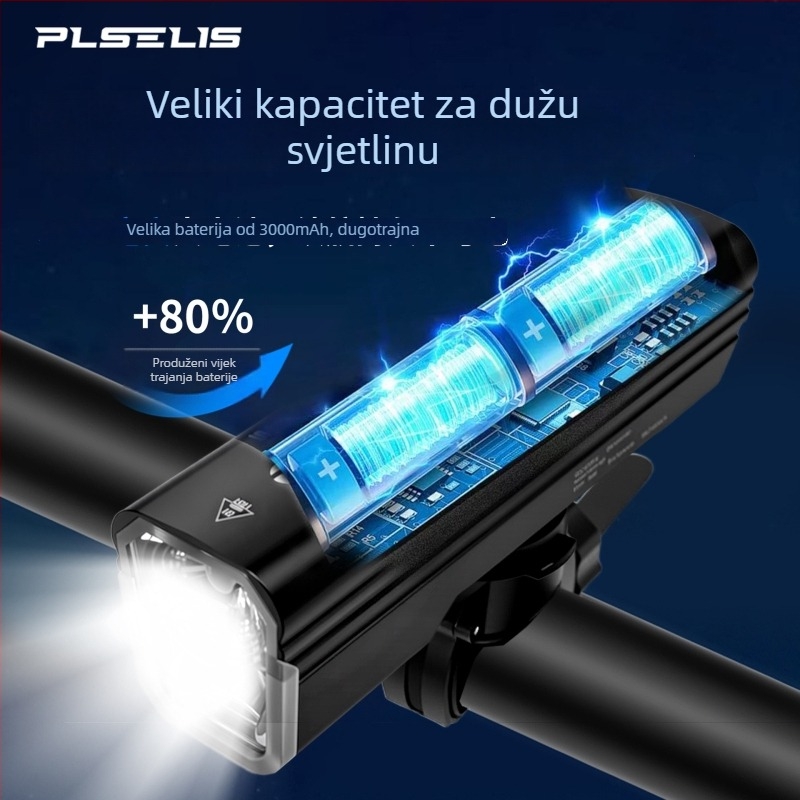 PLSELIS Prednje svjetlo za bicikl s Type-C punjenjem, vodootporno, ultra lagano