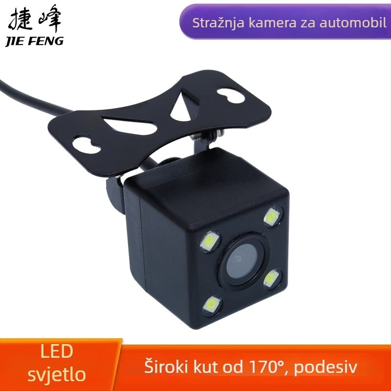 Opća vanjska CCD auto kamera s LED svjetlom, JF-663, 12V, 170° kut gledanja, rezolucija 728×500, dvostruki video ulaz
