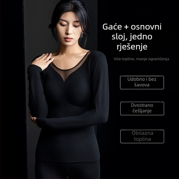 Ženska termalna majica s integriranim grudnjakom i jastučićem za prsni koš, dugi rukav, debeli poliester materijal, toplo, jednobojna