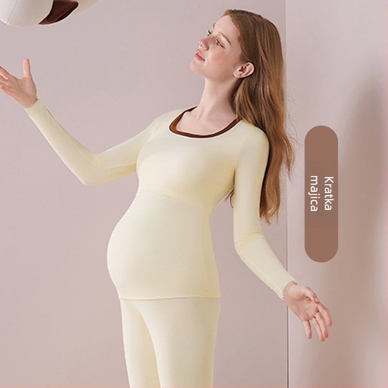 Materinski noćni set za jesen/zimu (gornji dio i hlače) — dugi rukav, poliester 90–95%, bez nabora, s uklonjivim jastučićima za grudi