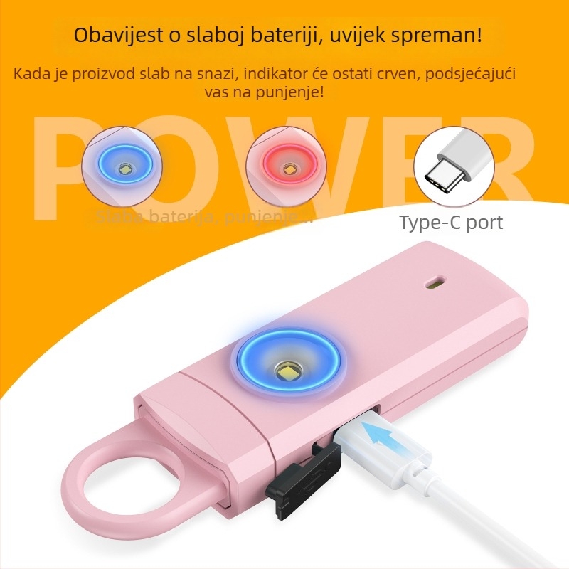 Osobni alarm za žene, starije i djecu - 130 dB, punjivi, LED svjetlo, model MSA-821B, zaštita od vukova