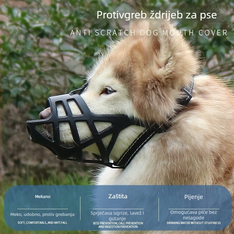 Prozračna muzzla za velike pse, izrađena od TPR-a, s funkcijama protiv ugriza i protiv lajanja.