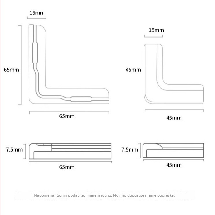 Aluminijski zaštitnici kutova prozora, pravouglasti kutovi, zaštita od udara za vrata i prozore (Porijeklo: Yiwu; Značka: Neck Strength; Pakiranje: Pogledajte detalje)