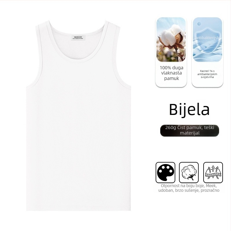Muška bezrukavka od 100% dugotrajnog vlakna pamuka, 260 g, uski kroj, minimalistički stil, ljeto