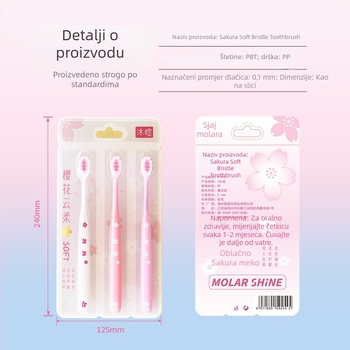 Ručna zubna četkica za odrasle — mekane četine, zaštita desni, model 001, set od 3 komada