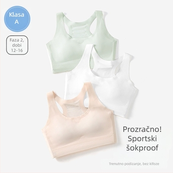 Dječji sportski grudnjak za razvoj: 3/4 košarica, tanko oblikovana čašica, pamuk podstava, glavni materijal najlon, Ice Silk, fiksne dvostruke naramenice