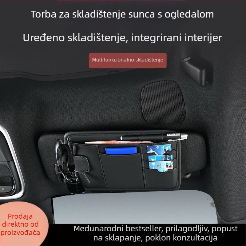 Torba za pohranu vizira automobila — PU materijal, montaža klikom (snap), za krovo ploču, model Sun Visor Storage Bag