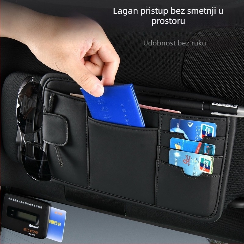 Torba za pohranu vizira automobila — PU materijal, montaža klikom (snap), za krovo ploču, model Sun Visor Storage Bag