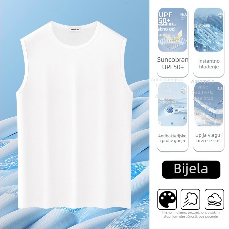 Muški T-shirt bez rukava od 100% dugih vlakana pamuka, 260 g težak materijal, uski kroj, jednobojni uzorak, šav s tri igle