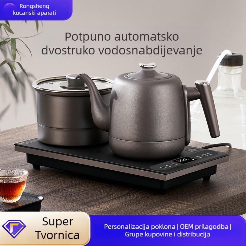 Električna ploča za čaj s integriranim čajnikom, 2 indukcijske ploče, kapacitet ispod 1 L, 1000–1500 W, nehrđajući čelik + ABS