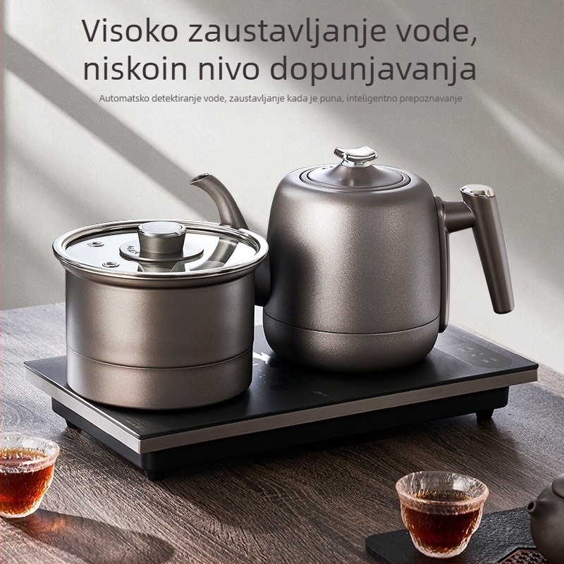 Električna ploča za čaj s integriranim čajnikom, 2 indukcijske ploče, kapacitet ispod 1 L, 1000–1500 W, nehrđajući čelik + ABS