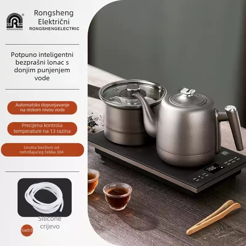 Električna ploča za čaj s integriranim čajnikom, 2 indukcijske ploče, kapacitet ispod 1 L, 1000–1500 W, nehrđajući čelik + ABS