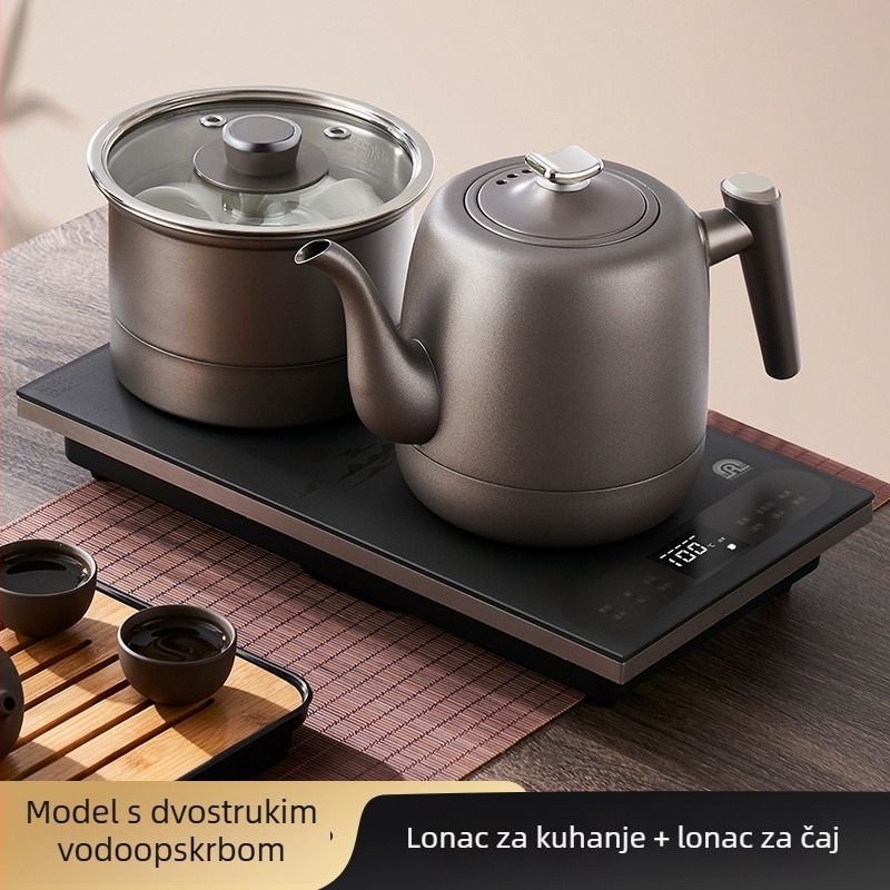 Električna ploča za čaj s integriranim čajnikom, 2 indukcijske ploče, kapacitet ispod 1 L, 1000–1500 W, nehrđajući čelik + ABS