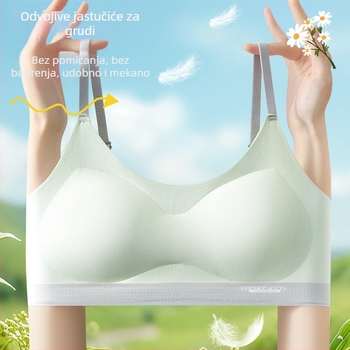 Sportski grudnjak za tinejdžerice – prozračna ledenska svila i najlon, pune košarice, tanke oblikovane jastučiće, fiksni dvostruki remeni, straga tri reda kopči