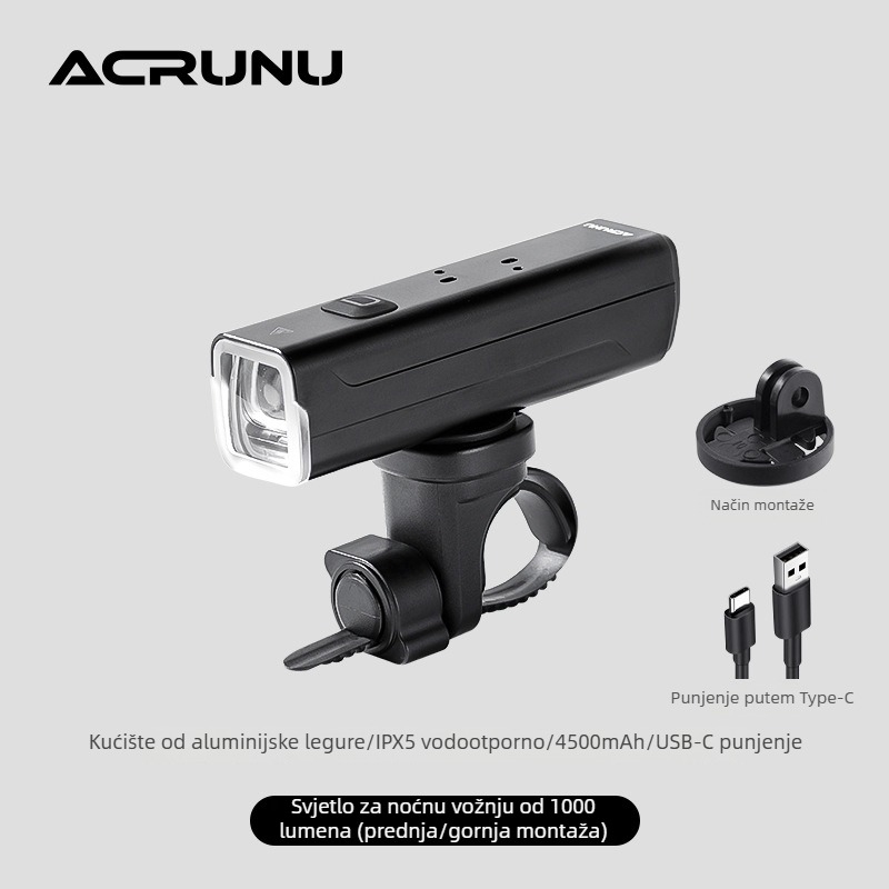 ACRUNU Prednje svjetlo za bicikl – za cestovni i planinski bicikl, Anti-Dazzle, Visoka svjetlina, Vodootporno, Duga trajnost baterije