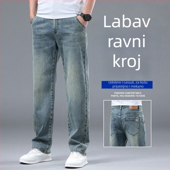 Muške traperice u veličini plus, ležernog ravnog kroja, srednji pojas, mikroelastični denim, proljeće 2025