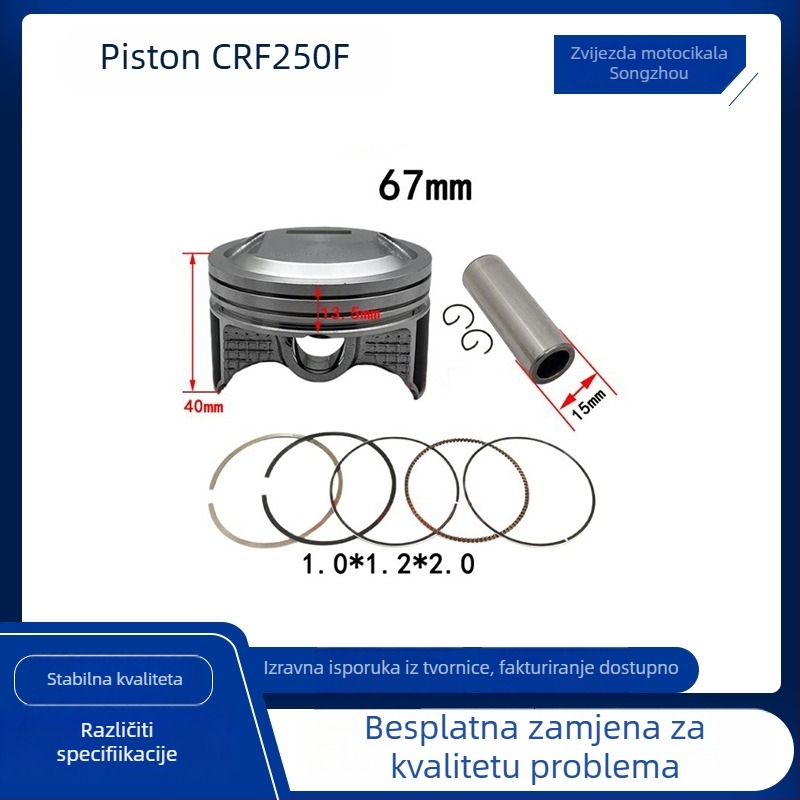 Set prstenova klip motora Honda CRF230F (2007–2015) – 3 prstenova utora, kombinirani prsten, konusni profil