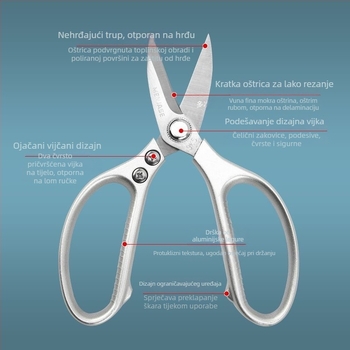Kuhinjske škare od nehrđajućeg čelika, cijela čelična konstrukcija, za kućnu uporabu, prilagodljive, moderan minimalistički stil
