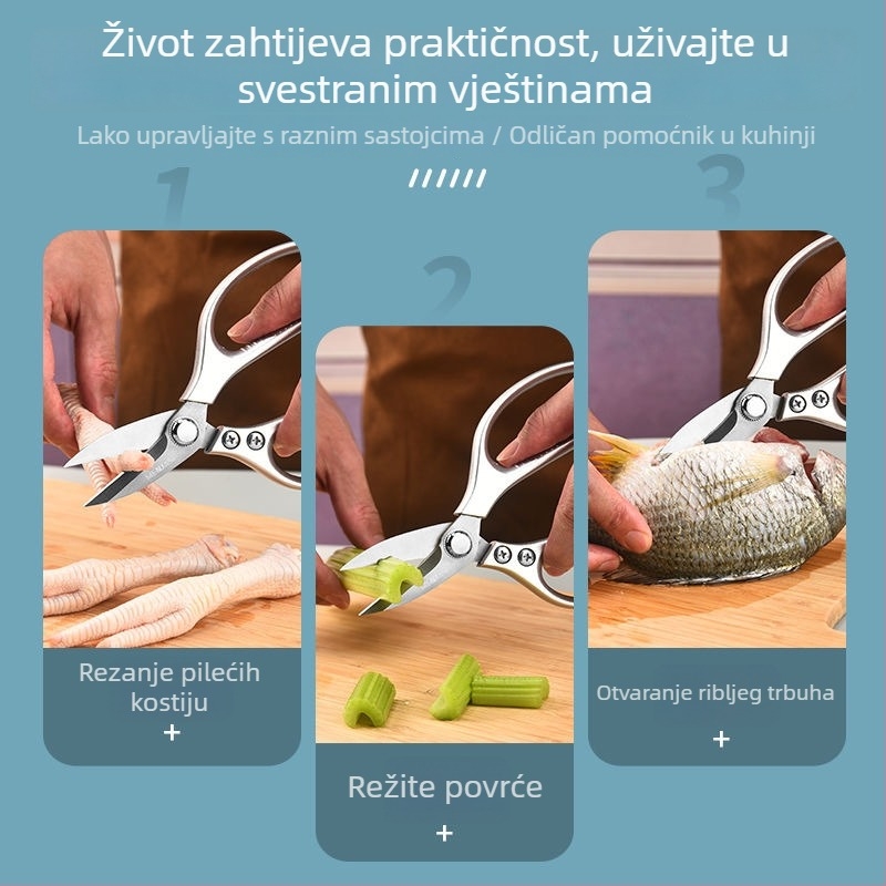 Kuhinjske škare od nehrđajućeg čelika, cijela čelična konstrukcija, za kućnu uporabu, prilagodljive, moderan minimalistički stil