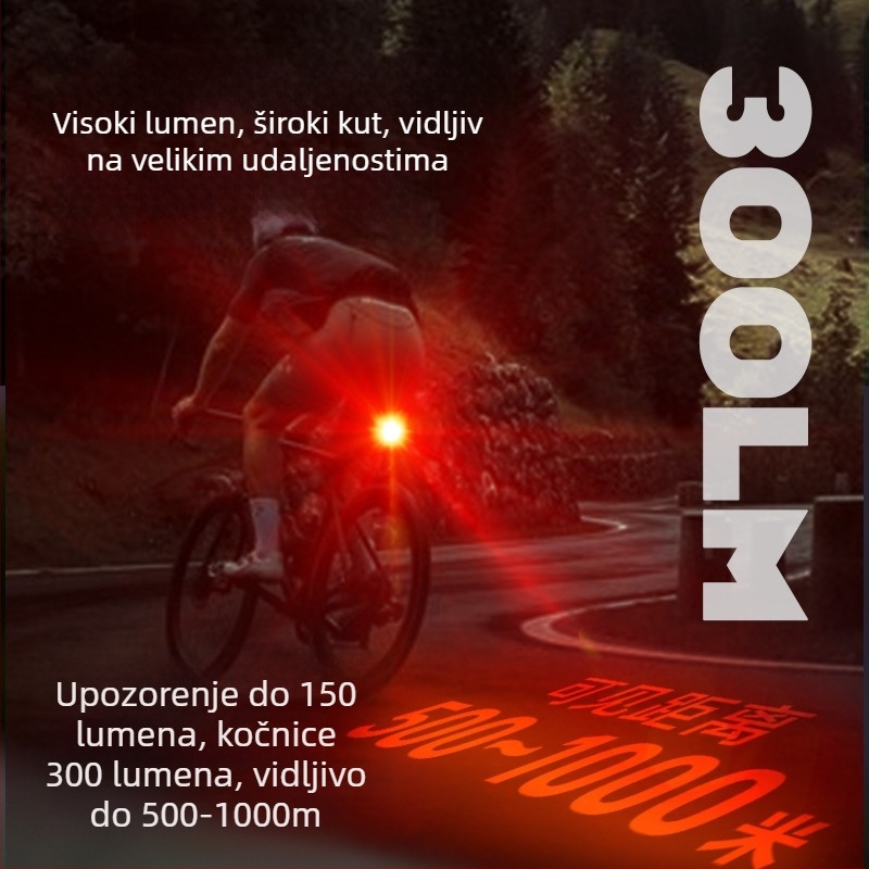 Stražnje svjetlo za bicikl s senzorom kočnice, punjivo, dugotrajna baterija, za cestovne i planinske bicikle
