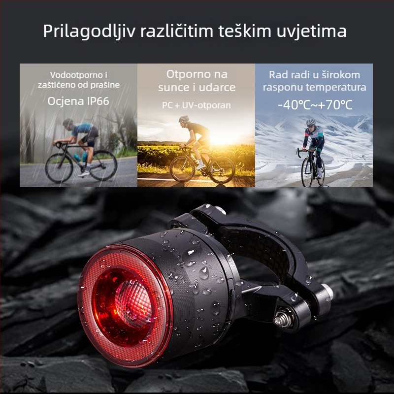 Stražnje svjetlo za bicikl s senzorom kočnice, punjivo, dugotrajna baterija, za cestovne i planinske bicikle