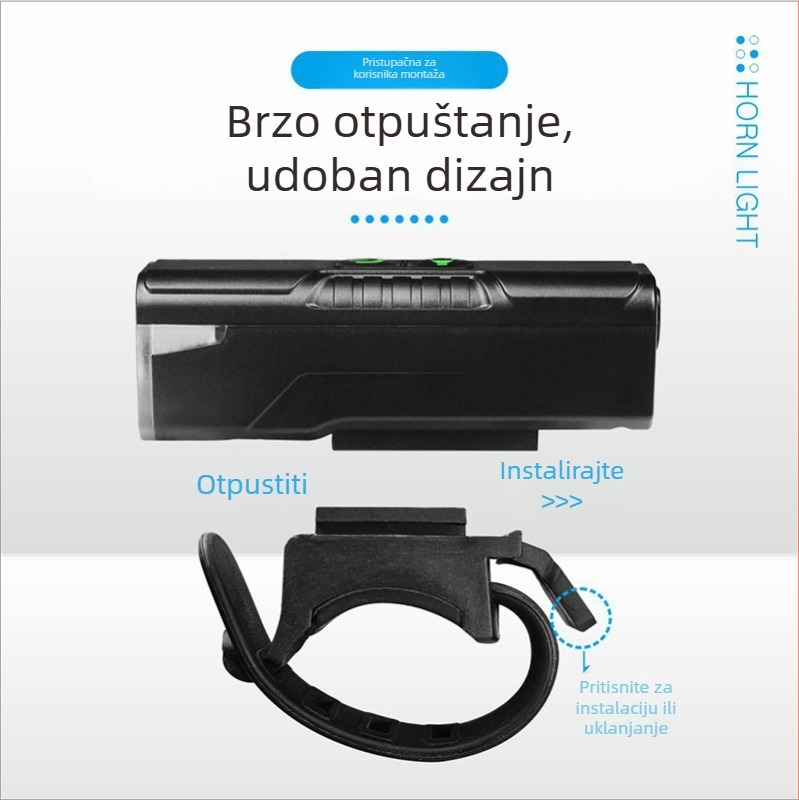 QY 2-u-1 biciklistički rog i prednja svjetiljka – punjivo, lagana montaža za noćnu vožnju