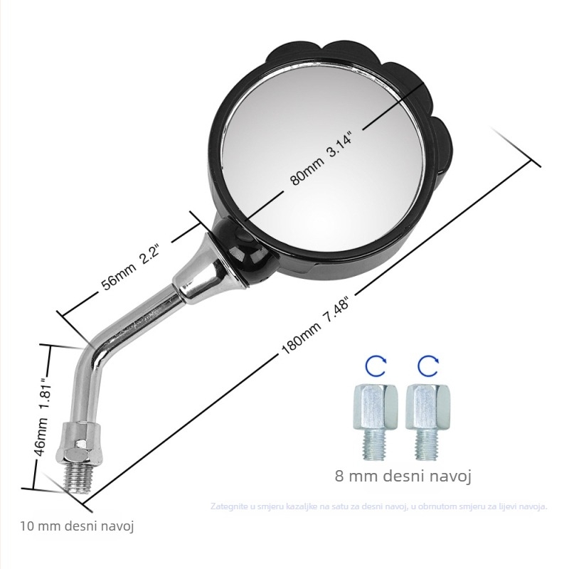 Zadnji retrovizor za električni motocikl – Stone model, sferni ogledalo, ABS kućište, stakleni ogledalo