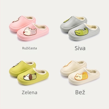 Dječje pamučne papuče — crtani uzorak, EVA gornji dio i EVA potplat, zimska toplina, unisex, uzrast 4-16 godina