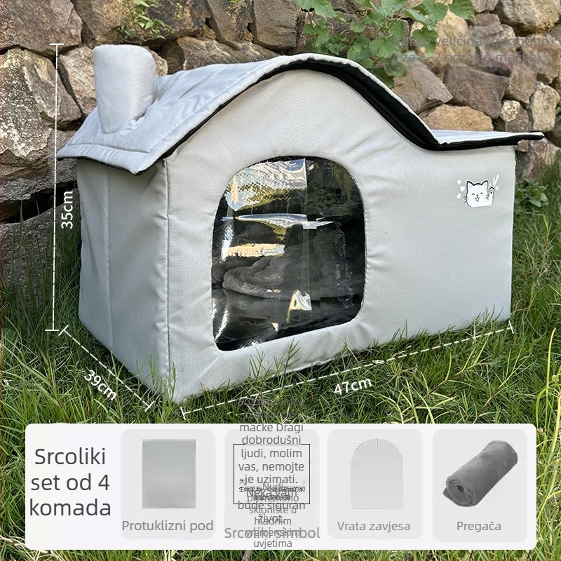 Mačje zimsko gnijezdo — vanjsko, vodootporno, zatvoreno sklonište, od tkanine