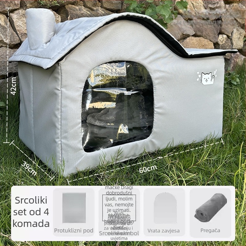 Mačje zimsko gnijezdo — vanjsko, vodootporno, zatvoreno sklonište, od tkanine